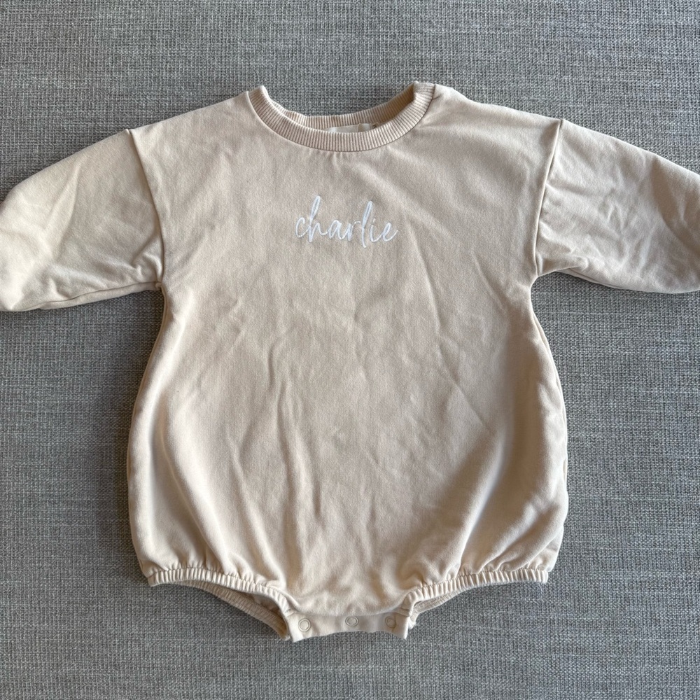 Personalized “Charlie” Cream Bubble Romper